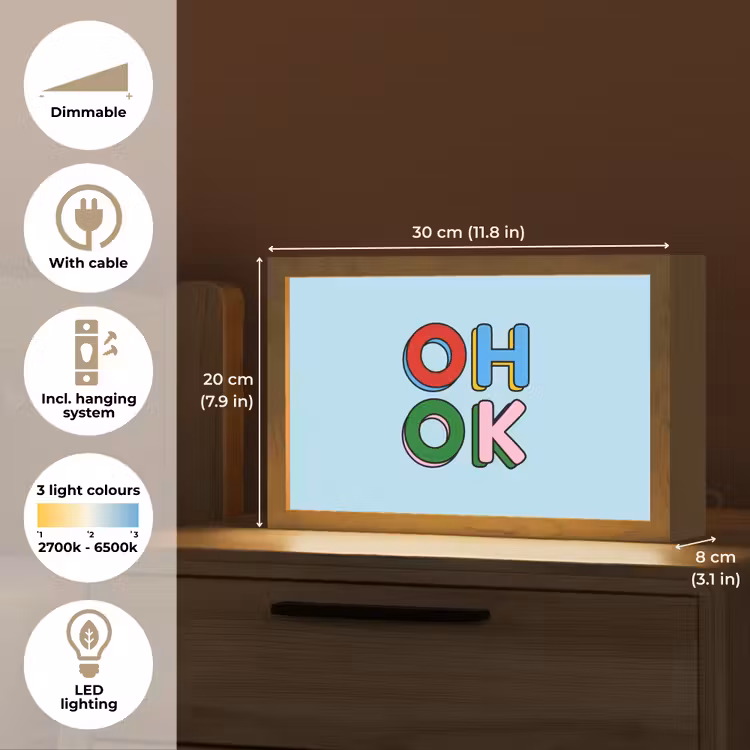 Oh ok - Blauw - Kleurrijk Light Box met kabel (Tafellamp) klein -USP_EN