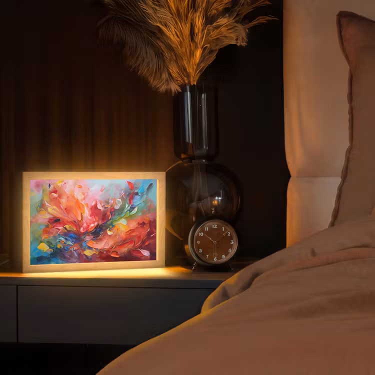 Olieverf - Kunst - Abstract - Kleurrijk Light Box met kabel (Tafellamp) klein -sfeer1