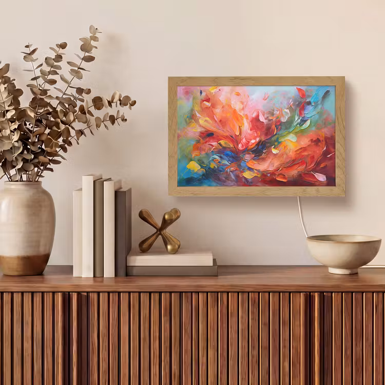 Olieverf - Kunst - Abstract - Kleurrijk Light Box met kabel (Tafellamp) klein -sfeer2