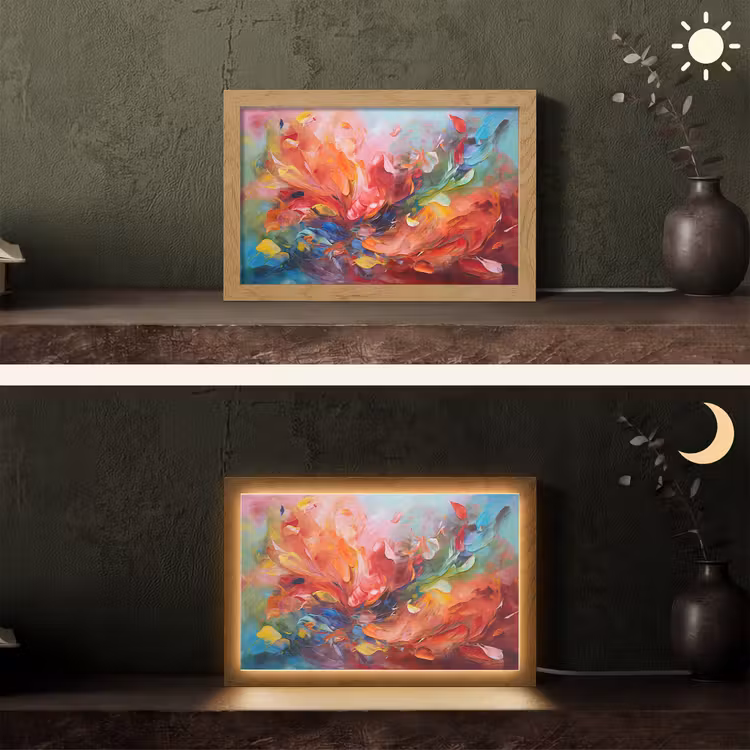 Olieverf - Kunst - Abstract - Kleurrijk Light Box met kabel (Tafellamp) klein -sfeer3