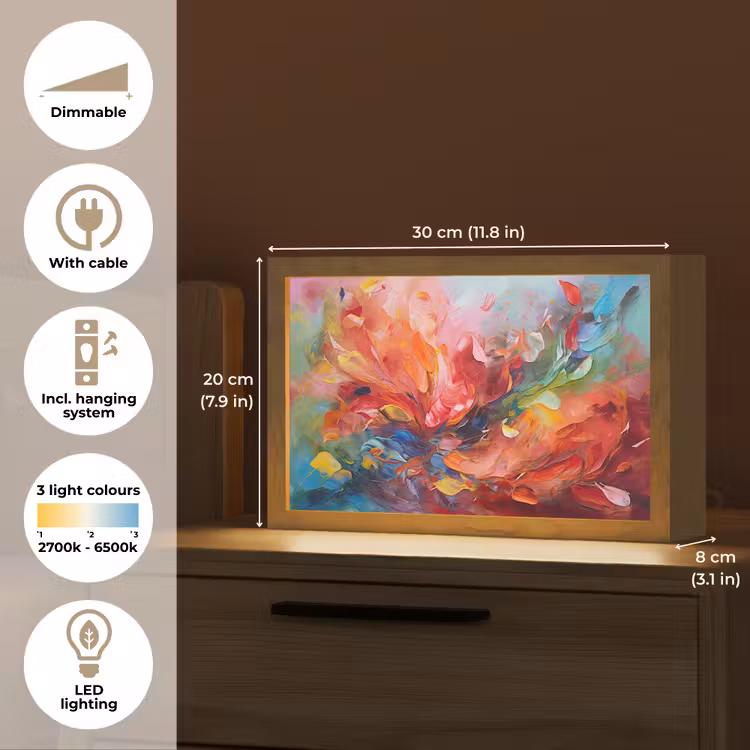 Olieverf - Kunst - Abstract - Kleurrijk Light Box met kabel (Tafellamp) klein -USP_EN