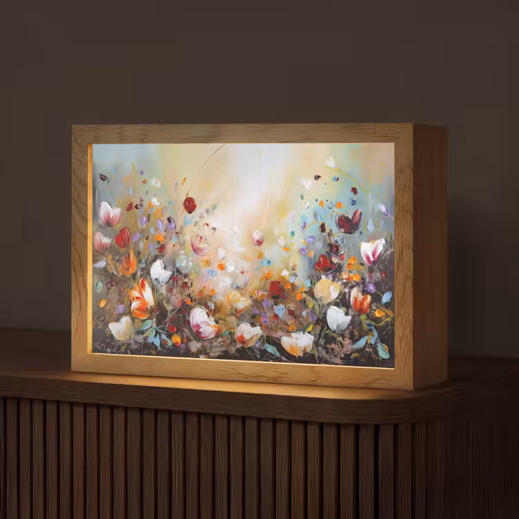 Olieverf - Bloemen - Kleurrijk - Natuur Light Box met kabel (Tafellamp) klein -z3d_website