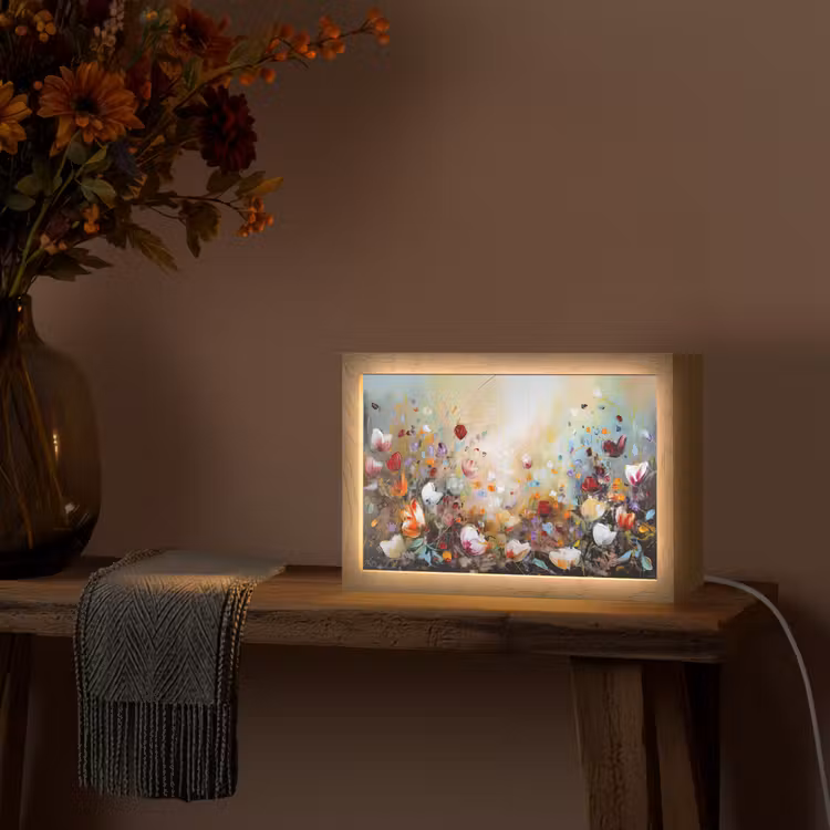 Olieverf - Bloemen - Kleurrijk - Natuur Light Box met kabel (Tafellamp) klein -sfeer4