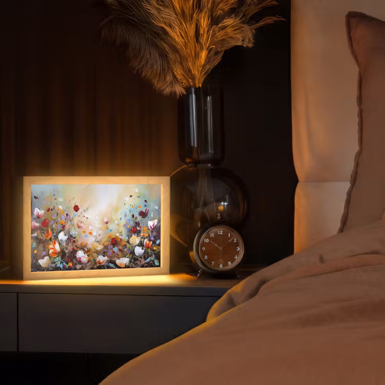 Olieverf - Bloemen - Kleurrijk - Natuur Light Box met kabel (Tafellamp) klein -sfeer1