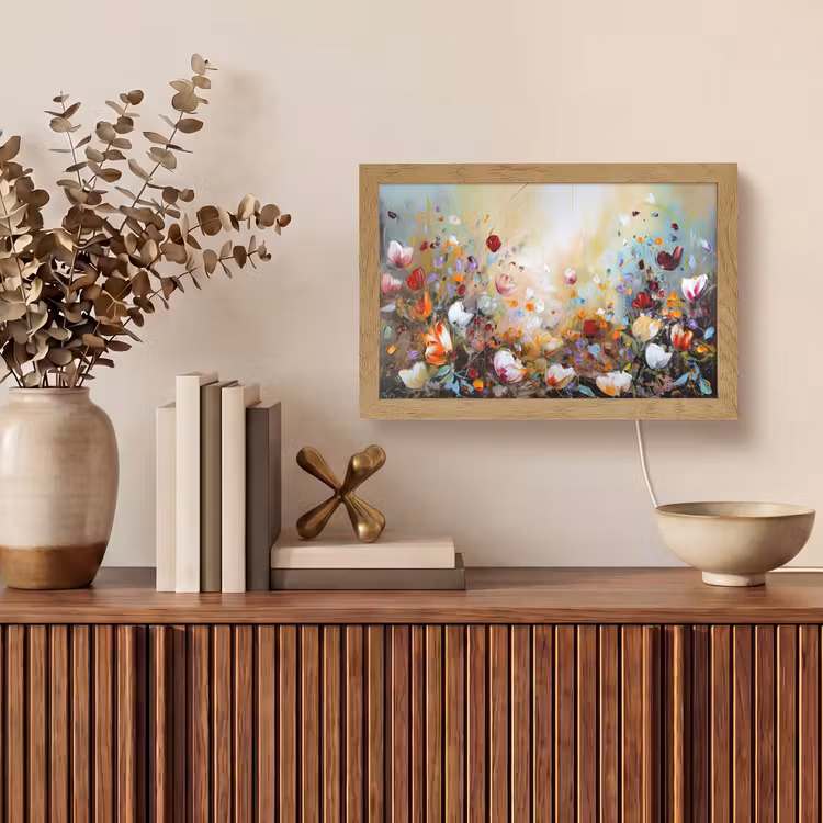 Olieverf - Bloemen - Kleurrijk - Natuur Light Box met kabel (Tafellamp) klein -sfeer2