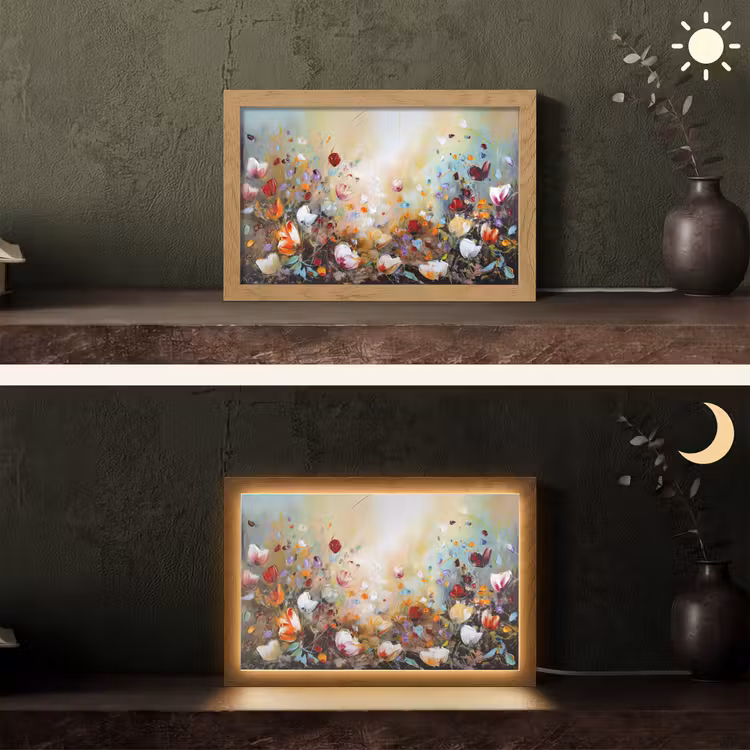 Olieverf - Bloemen - Kleurrijk - Natuur Light Box met kabel (Tafellamp) klein -sfeer3