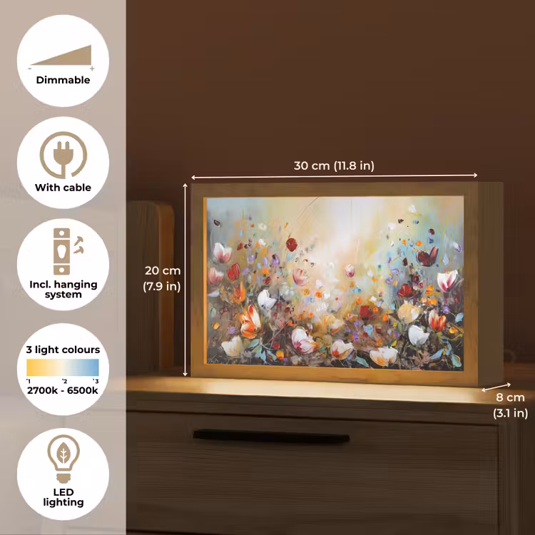 Olieverf - Bloemen - Kleurrijk - Natuur Light Box met kabel (Tafellamp) klein -USP_EN
