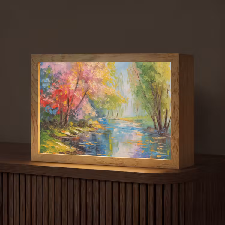 Olieverf - Landschap - Natuur - Kleurrijk Light Box met kabel (Tafellamp) klein -z3d_website