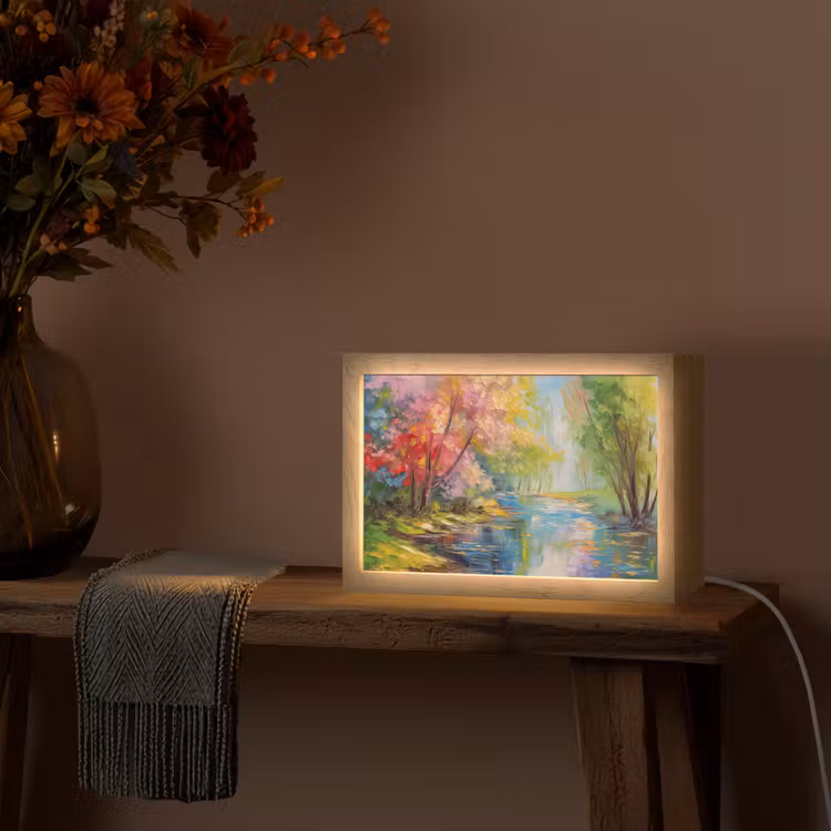 Olieverf - Landschap - Natuur - Kleurrijk Light Box met kabel (Tafellamp) klein -sfeer4
