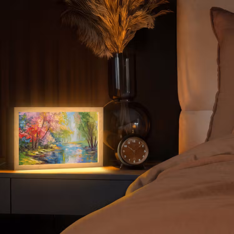 Olieverf - Landschap - Natuur - Kleurrijk Light Box met kabel (Tafellamp) klein -sfeer1