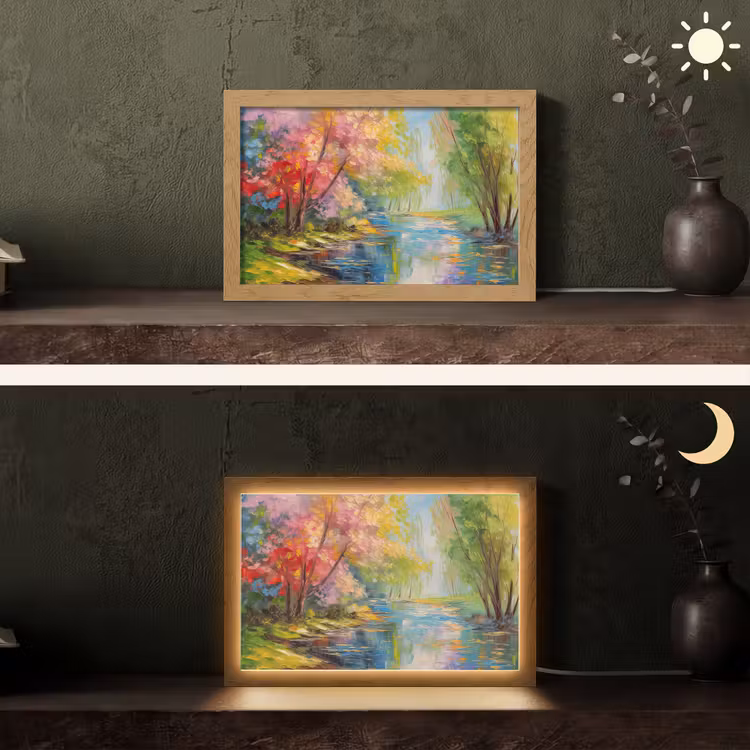 Olieverf - Landschap - Natuur - Kleurrijk Light Box met kabel (Tafellamp) klein -sfeer3