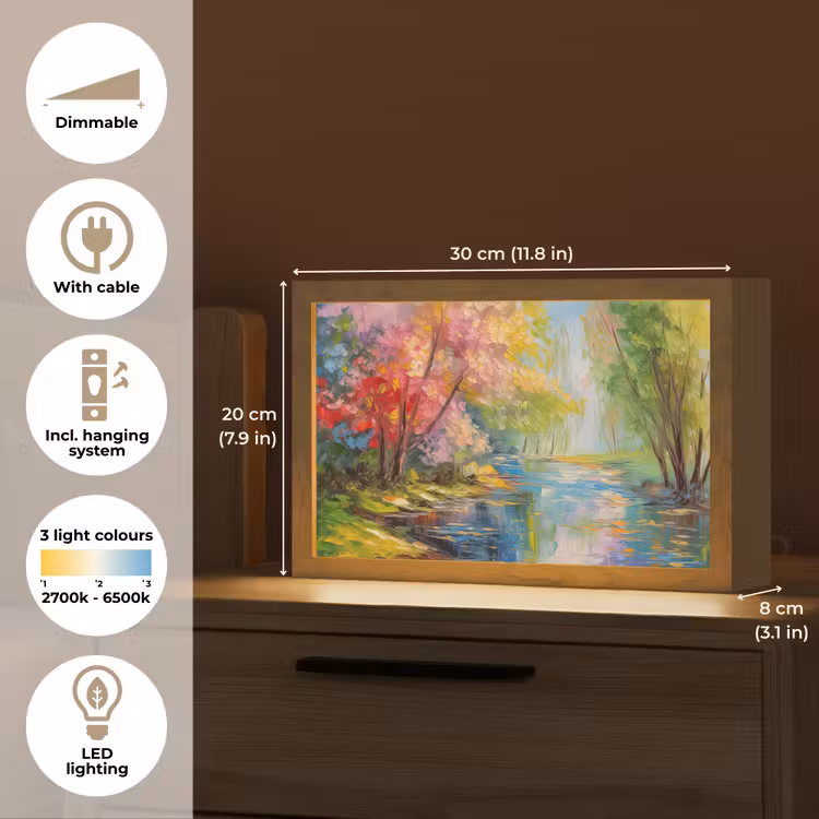 Olieverf - Landschap - Natuur - Kleurrijk Light Box met kabel (Tafellamp) klein -USP_EN