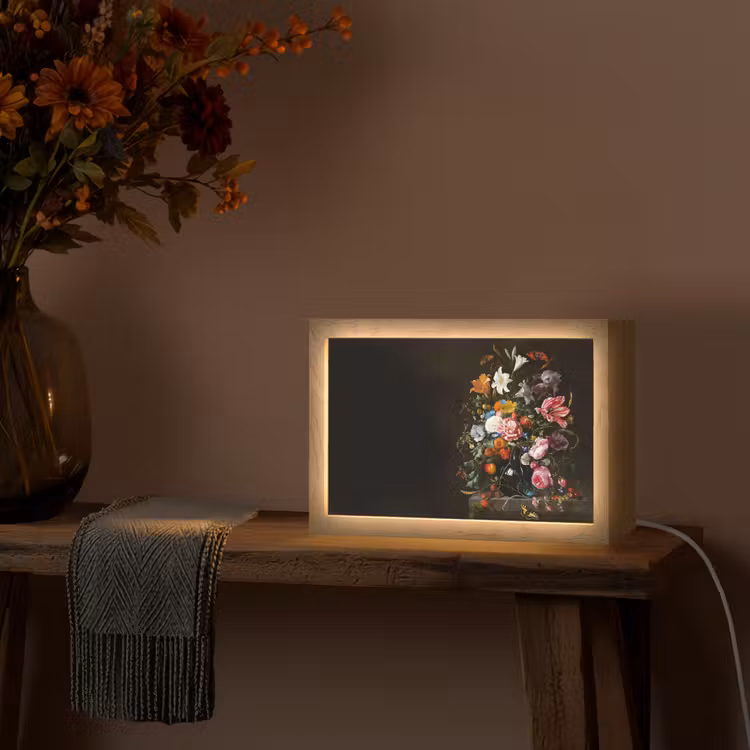 Oude meesters - Kunst - Vaas met bloemen - Jan Davidsz de Heem Light Box met kabel (Tafellamp) klein -sfeer4