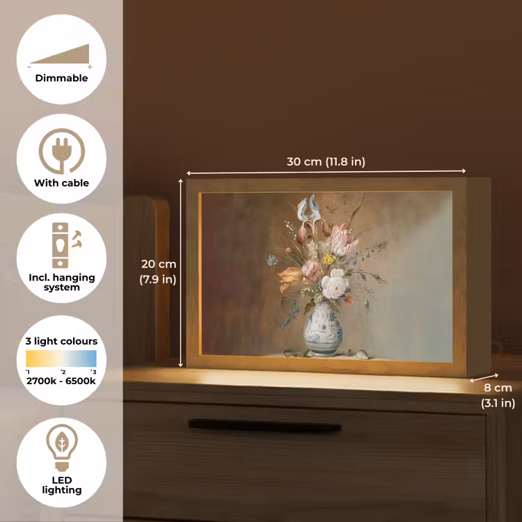 Oude meesters - Bloemen - Balthasar van der Ast Light Box met kabel (Tafellamp) klein -USP_EN
