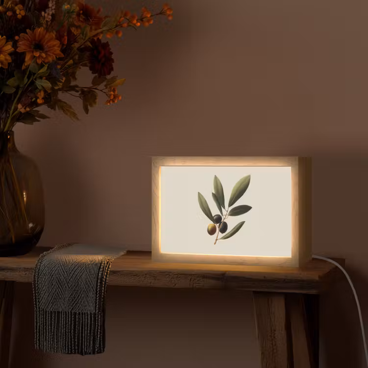 Olijftak - Donkergroen - Olijven Light Box met kabel (Tafellamp) klein -sfeer4