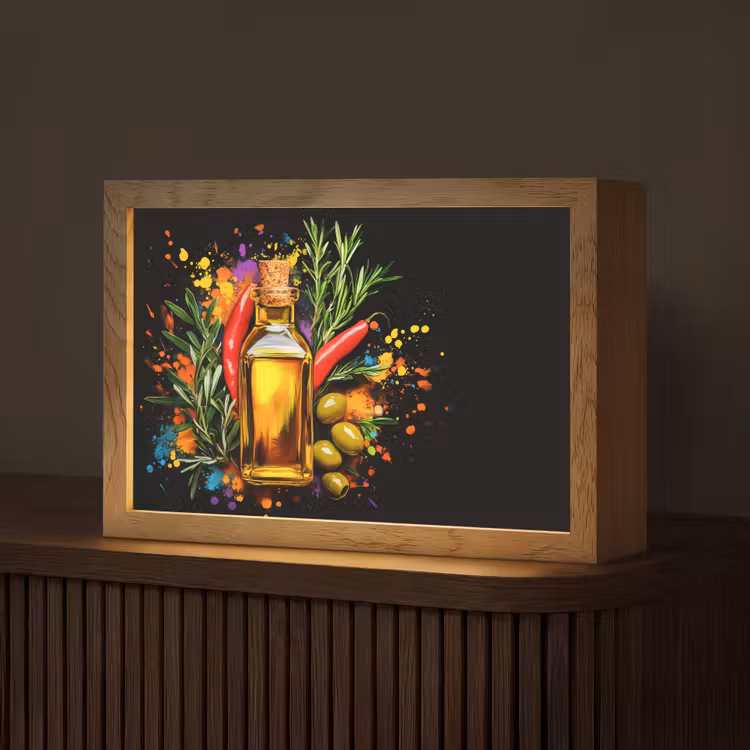 Olijfolie - Graffiti - Peper - Olijven - Modern Light Box met kabel (Tafellamp) klein -z3d_website