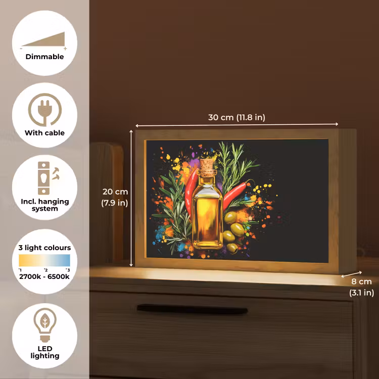Olijfolie - Graffiti - Peper - Olijven - Modern Light Box met kabel (Tafellamp) klein -USP_EN
