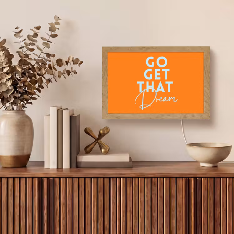 Oranje - Blauw - Go get that dream Light Box met kabel (Tafellamp) klein -sfeer2