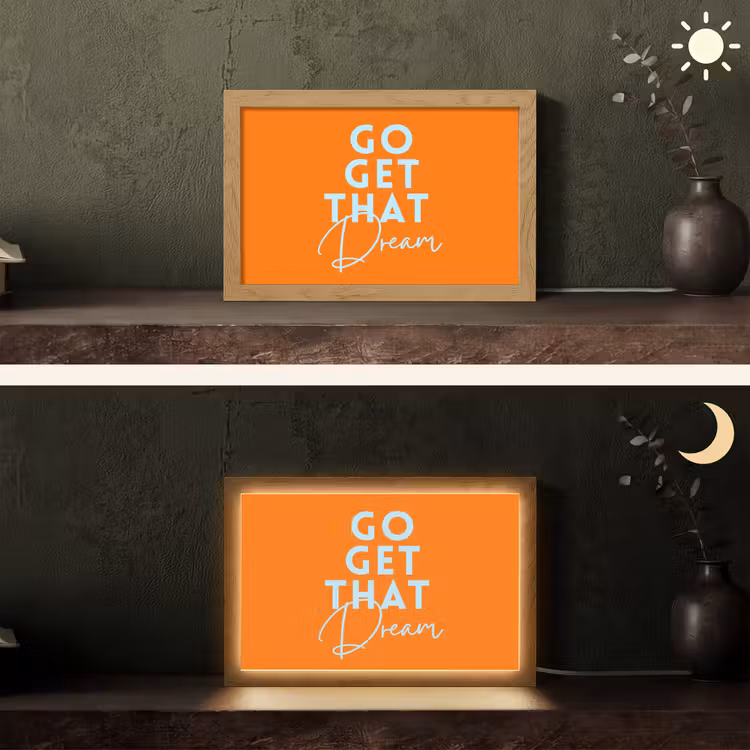 Oranje - Blauw - Go get that dream Light Box met kabel (Tafellamp) klein -sfeer3
