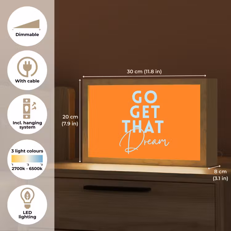 Oranje - Blauw - Go get that dream Light Box met kabel (Tafellamp) klein -USP_EN