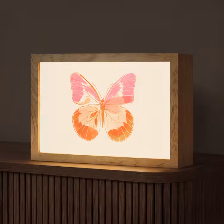 Oranje - Vlinder - Minimalistisch Light Box met kabel (Tafellamp) klein -z3d_website