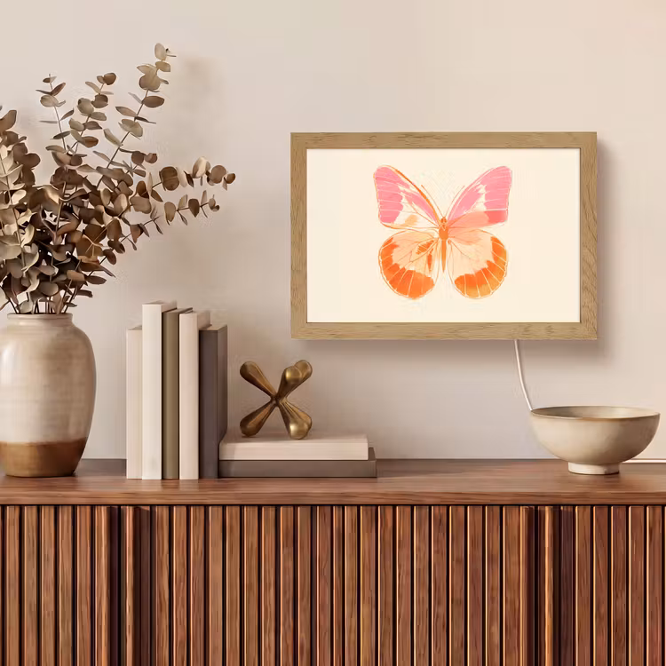 Oranje - Vlinder - Minimalistisch Light Box met kabel (Tafellamp) klein -sfeer2