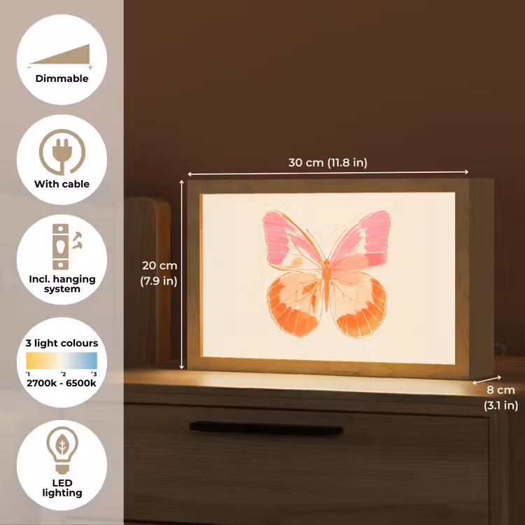 Oranje - Vlinder - Minimalistisch Light Box met kabel (Tafellamp) klein -USP_EN