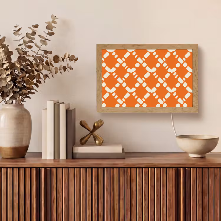 Oranje - Ruitpatroon - Wit Light Box met kabel (Tafellamp) klein 924 -sfeer2