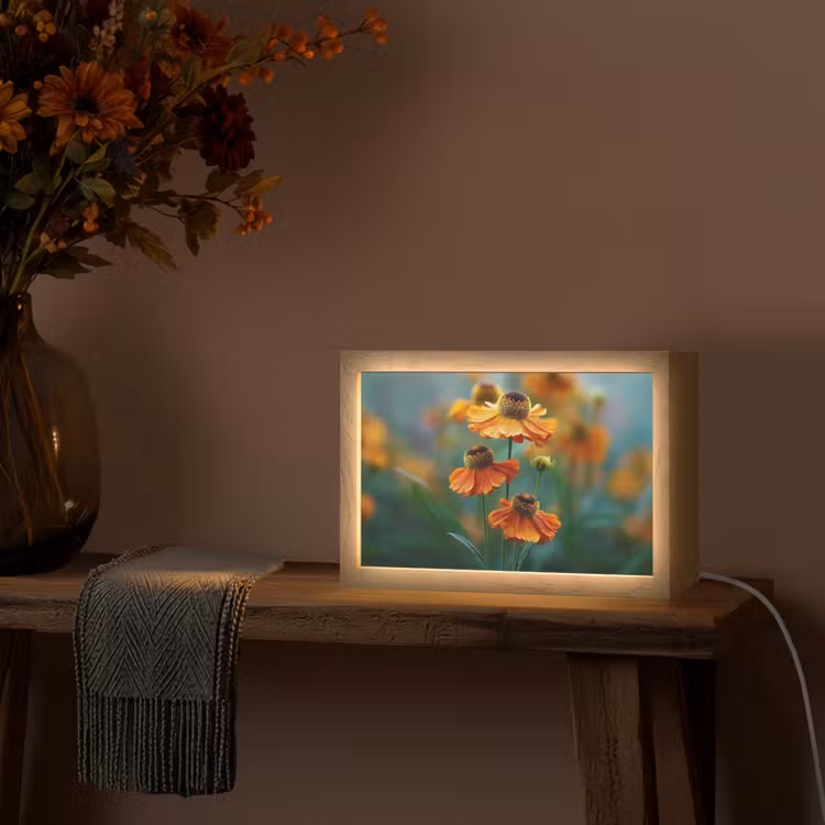 Oranje bloemen - Levendig - Wazige achtergrond Light Box met kabel (Tafellamp) klein -sfeer4