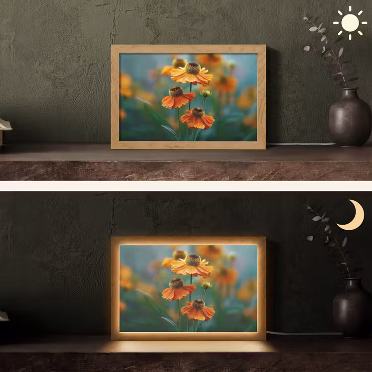 Oranje bloemen - Levendig - Wazige achtergrond Light Box met kabel (Tafellamp) klein -sfeer3