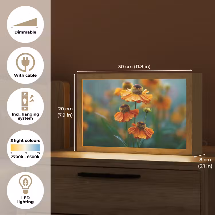 Oranje bloemen - Levendig - Wazige achtergrond Light Box met kabel (Tafellamp) klein -USP_EN