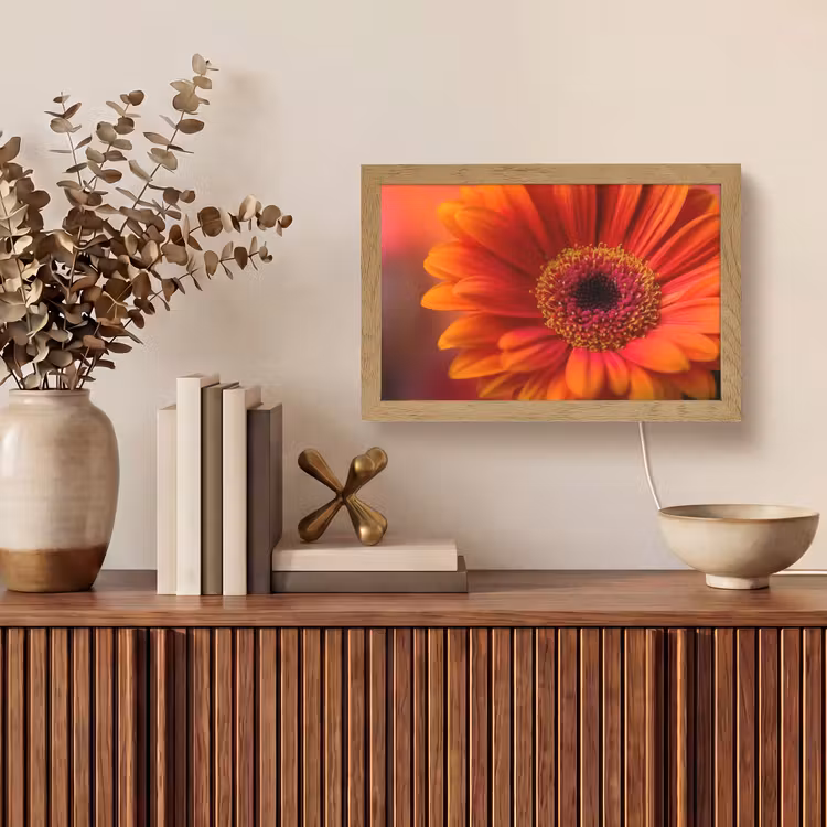 Oranje - Gerbera - Intens Light Box met kabel (Tafellamp) klein -sfeer2