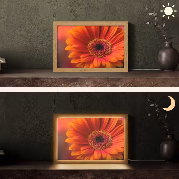 Oranje - Gerbera - Intens Light Box met kabel (Tafellamp) klein -sfeer3