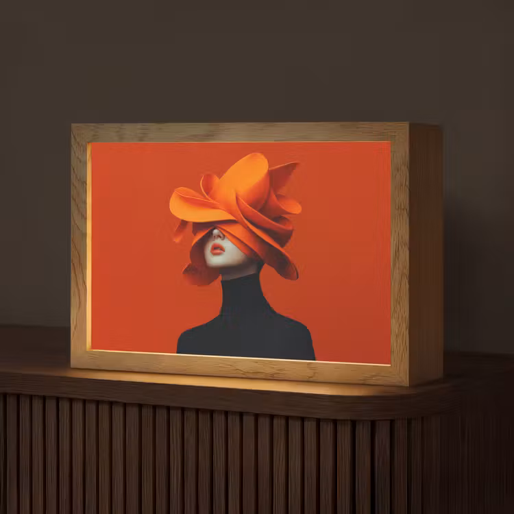 Oranje - Hoed - Vrouw Light Box met kabel (Tafellamp) klein -z3d_website