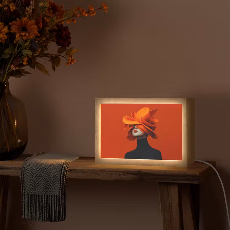 Oranje - Hoed - Vrouw Light Box met kabel (Tafellamp) klein -sfeer4
