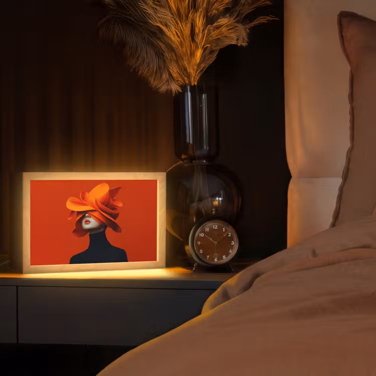 Oranje - Hoed - Vrouw Light Box met kabel (Tafellamp) klein -sfeer1