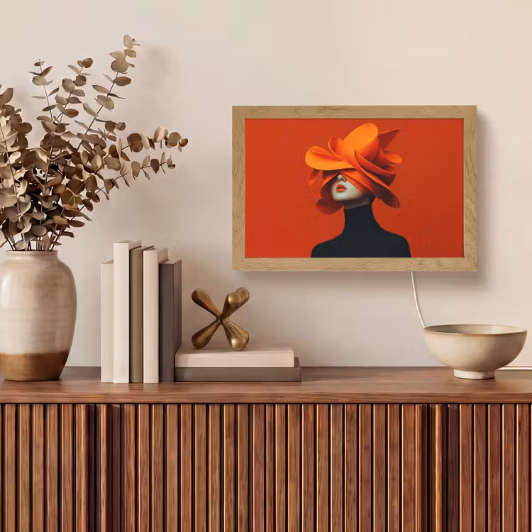 Oranje - Hoed - Vrouw Light Box met kabel (Tafellamp) klein -sfeer2