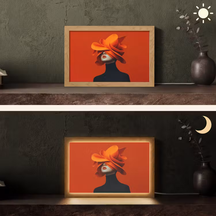 Oranje - Hoed - Vrouw Light Box met kabel (Tafellamp) klein -sfeer3