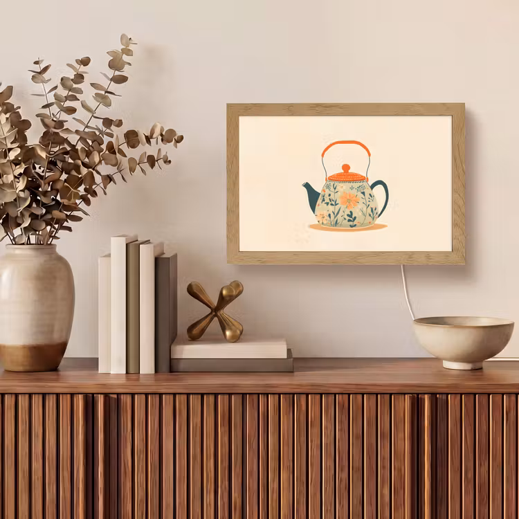 Oranje - Theepot - Bloemen - Bladeren Light Box met kabel (Tafellamp) klein -sfeer2