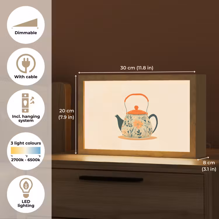 Oranje - Theepot - Bloemen - Bladeren Light Box met kabel (Tafellamp) klein -USP_EN