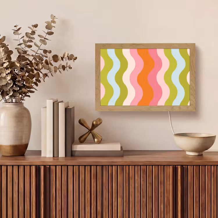 Banen - Golven - Kleurrijk - Verticaal Light Box met kabel (Tafellamp) klein -sfeer2