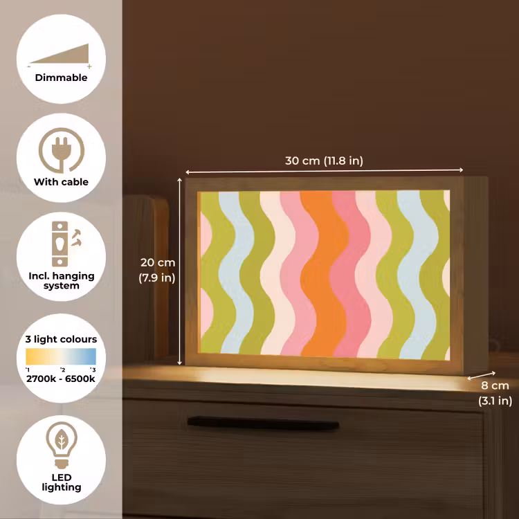 Banen - Golven - Kleurrijk - Verticaal Light Box met kabel (Tafellamp) klein -USP_EN