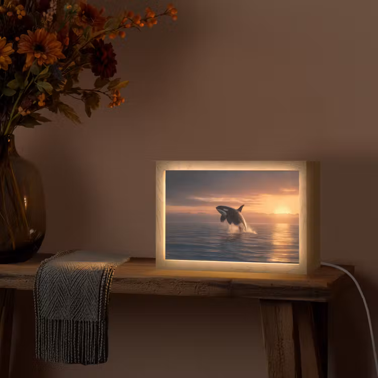 Orka - Zee - Zonsondergang Light Box met kabel (Tafellamp) klein -sfeer4
