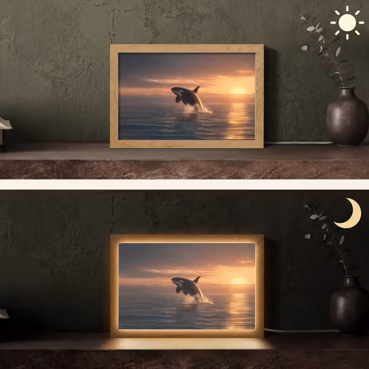Orka - Zee - Zonsondergang Light Box met kabel (Tafellamp) klein -sfeer3