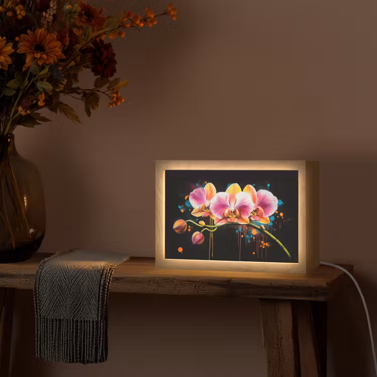 Orchidee - Graffiti - Kleurrijk - Bloemen - Abstract Light Box met kabel (Tafellamp) klein -sfeer4