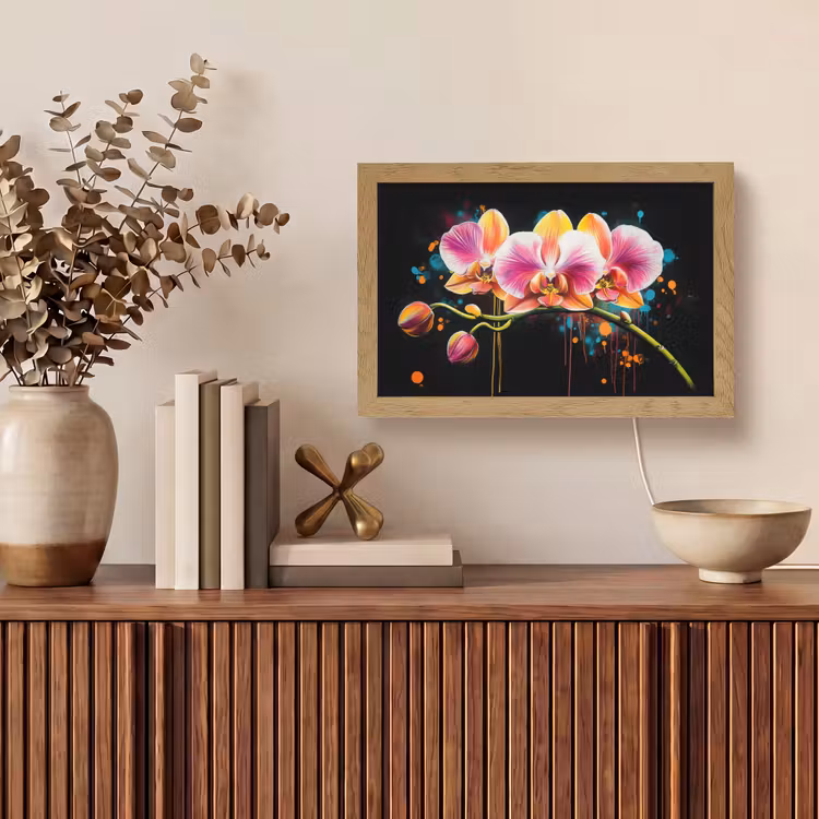 Orchidee - Graffiti - Kleurrijk - Bloemen - Abstract Light Box met kabel (Tafellamp) klein -sfeer2