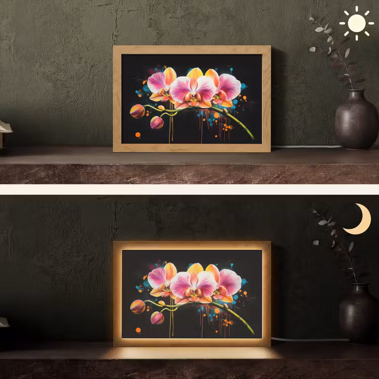 Orchidee - Graffiti - Kleurrijk - Bloemen - Abstract Light Box met kabel (Tafellamp) klein -sfeer3