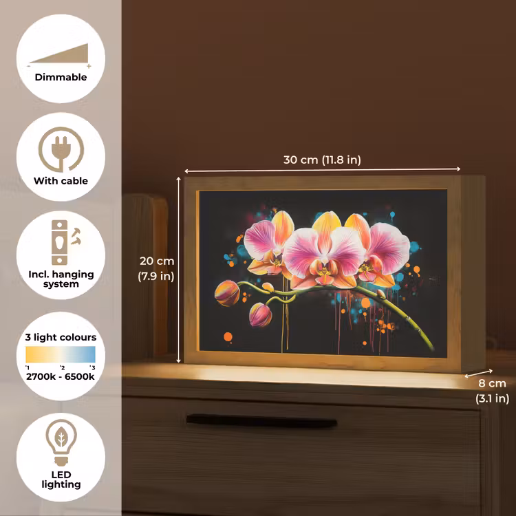 Orchidee - Graffiti - Kleurrijk - Bloemen - Abstract Light Box met kabel (Tafellamp) klein -USP_EN