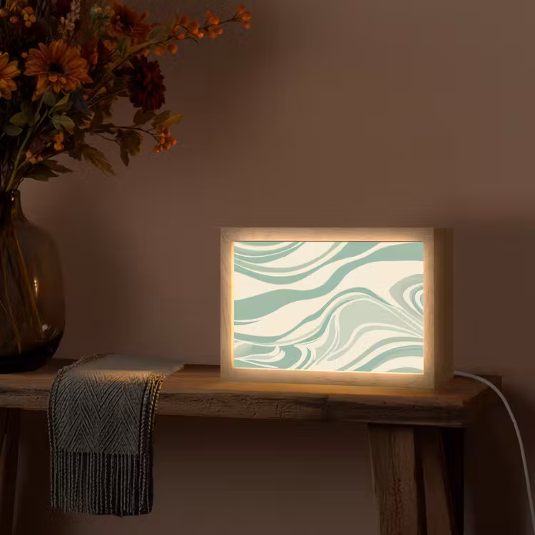 Organische lijnen - Mintgroen - Marmer Light Box met kabel (Tafellamp) klein -sfeer4