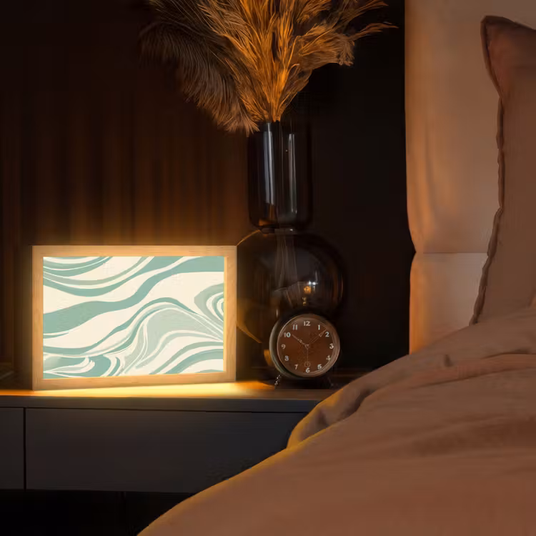 Organische lijnen - Mintgroen - Marmer Light Box met kabel (Tafellamp) klein -sfeer1